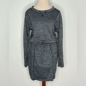 Athleta Long Sleeve Sweatshirt Dress Drawstring Waist Heathered Gray Size Medium